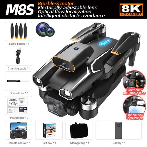 Drone Professionnel M8s Pour Touristes 8k,Caméra Haute Définition 360,Évitement D'obstacles,Photographie Aérienne,Quadrirotor Rc Pliable,Jouet Cadeau - Type 8k Black-1b Pro-Generique
