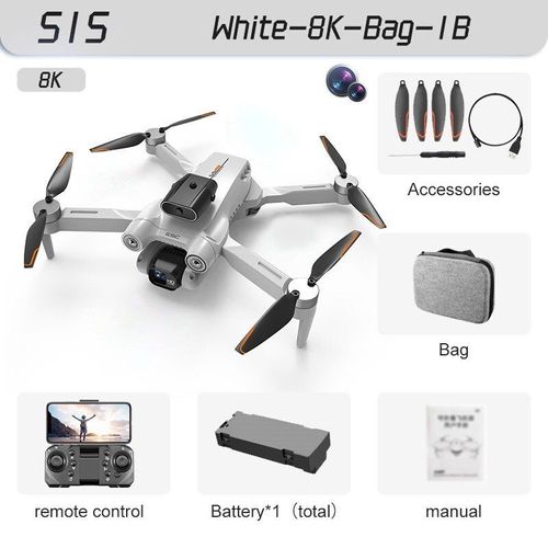 Drone Professionnel Sans Balais S1s 4k,Caméra Hd 8k,Wifi 5g,Évitement D'obstacles Fpv,Photographie Aérienne,Quadrirotor Pliable,Importateur Rc - Type White #A-Generique