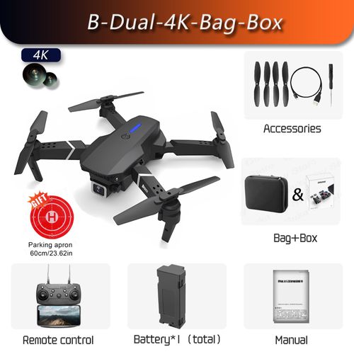 Drone E88 Pro Rc 4k Professionnel Avec Caméra Hd Grand Angle 1080p Pour Touriste,Hélicoptère Rc Pliable,Wifi,Fpv,Recommande De Tenir Un Tablier,Vente - Type B-Dual-4k-Bag-Box #A-Generique