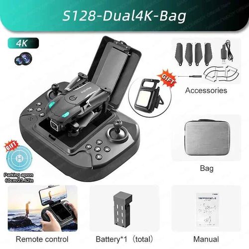 Mini Importateur Professionnel S128,Caméra Hd 4k Pour Touristes,Évitement D'obstacles,Pression D'air,Les Partenaires Recommandent Un Tablier De Vente Quadrirotor Pliable - Type Black-Dual4k-Bag-1b-Generique