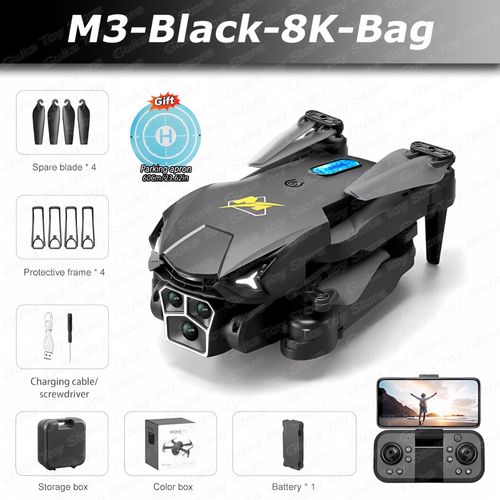 Drone Professionnel Avec Évitement D'obstacles,Caméra Pour Touristes,4k,8k,5g,Wifi,Fpv,Pliable À Quatre Axes,Photographie Aérienne Andrea Rc,Jouets Cadeaux,M3 - Type Black-8k-Bag-1b-Generique