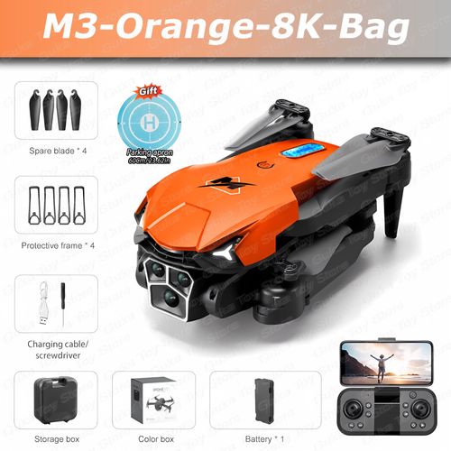 Drone Professionnel Avec Évitement D'obstacles,Caméra Pour Touristes,4k,8k,5g,Wifi,Fpv,Pliable À Quatre Axes,Photographie Aérienne Andrea Rc,Jouets Cadeaux,M3 - Type Orange-8k-Bag-1b-Generique