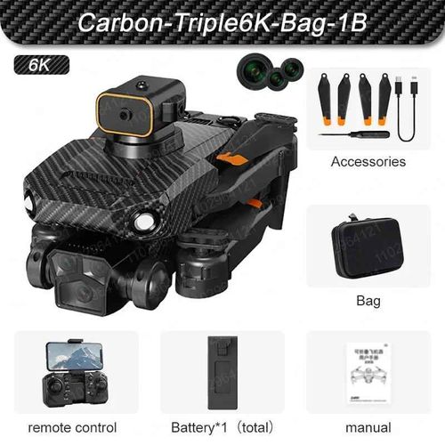 Drone Professionnel P8 Pro 4k,Évitement D'obstacles,Caméra Double Hd 8k,Moteur Sans Balais 5g,Quadrirotor Pliable,Jouets Cadeaux - Type Carbon-6k-Bag-1b-Generique