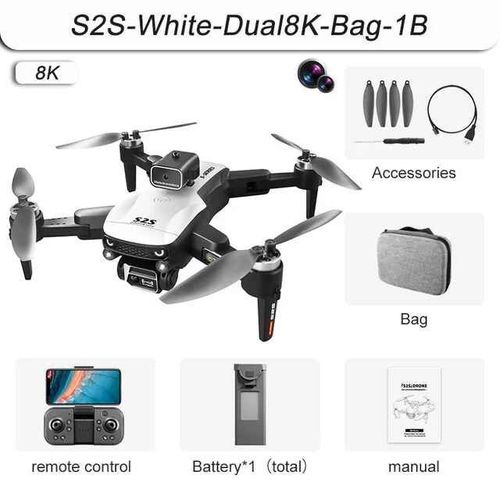 S2s Mini Drone 4k 8k Hd Caméra,Évitement D'obstacles,Photographie Aérienne,Moteur Brushless,Pliable Rc Quadcopter,Jouet Enfant - Type Dual8k-Bag-1b-Generique
