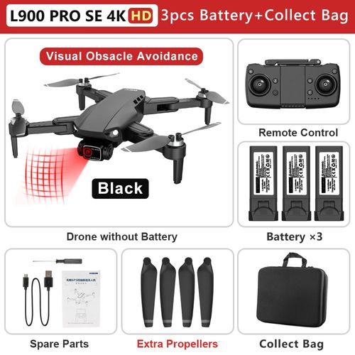 L900 Pro Se 4k Hd Drone À Double Caméra Eviter Les Obstacles Visuel Moteur Sans Balais Gps 5g Wifi Rc Drone Professionnel Fpv Quadcopter - Type Black 4k Hd-3b-Bag-Generique