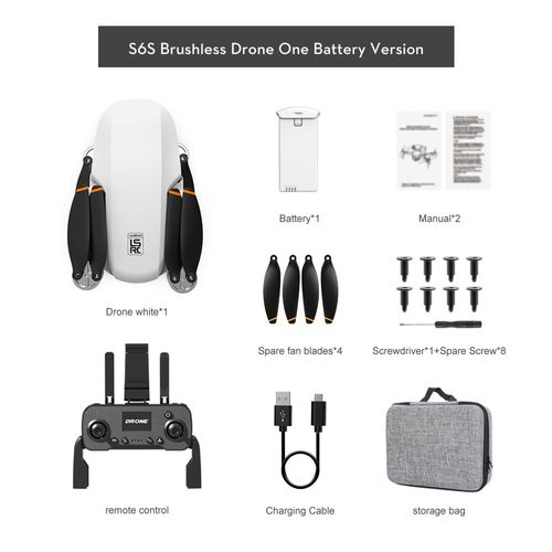 S6s-Mini Drone Professionnel Avec Gps,Caméra Hd Pour Touristes,Photographie Aérienne,5g,Wifi,Fpv,Moteur Brushless,Rc Quadcopter Pliant,4k - Type S6s-White-Generique