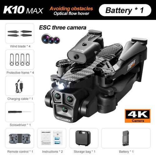 Drone Ky605s Avec Caméra 4k,Photographie Aérienne Professionnelle,Trois Caméras,Flux Optique,Pliable,Évitement D'obstacles - Type K10-Carbon #A-Generique