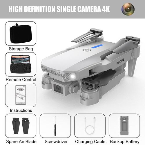Drone Quadrirotor Pliable E88 Pro,Caméra Grand Angle Hd,Fpv,Wifi,4k,2024 P,Recommandé Pour Les Touristes,Importateur Rc,Jouets Hélicoptère,Cadeau,1080 - Type Gray Single-Generique
