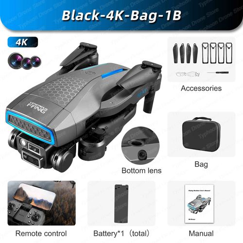 Hélicoptère Quadricoptère Rc Professionnel Pour Éviter Les Obstacles,8k Hd Camear,Importateur S8,Wifi,Fpv,Flux Optique,Cadeau Pour Enfant,Jouet,Tablier,Vente - Type Black-4k-Bag-1b-Generique