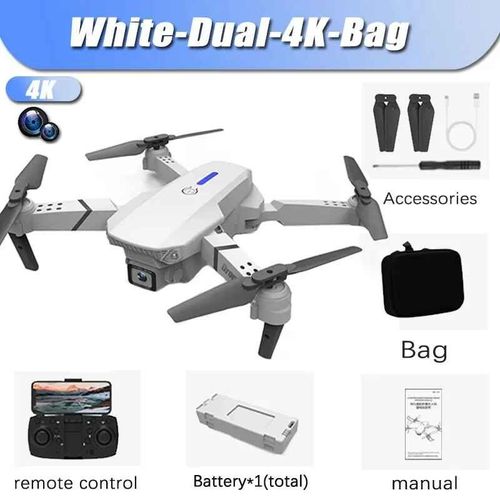 Drone Rc Pliable Avec Caméra Hd Grand Angle,Hélicoptère 4k,1080p,Hélicoptère Pour Touristes,E88pro,Wifi,Fpv,Recommandé De Tenir Un Tablier,Vente - Type White-Dual-4k-Bag #A-Generique