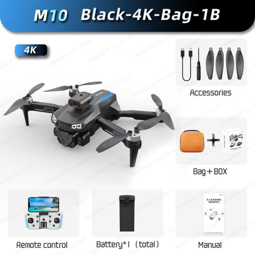 Drone Gps Professionnel M10 Pro,Caméra Hd 4k,Grand Angle,Localisation Du Flux Optique,Moteur Sans Balais,Quadrirotor Rc,8km,Lampe Vendue - Type Black 4k Bag 1b-Generique