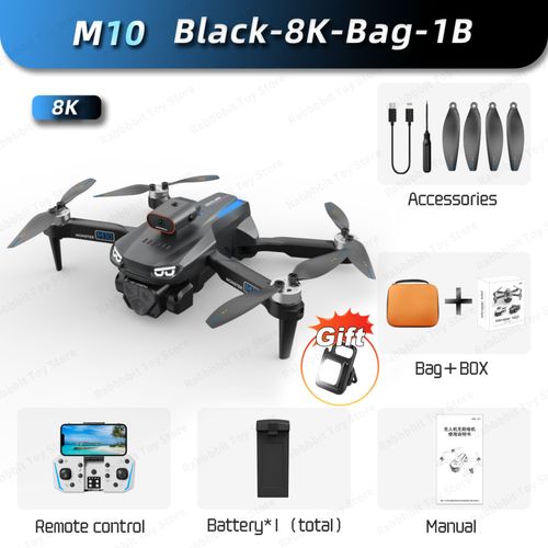 Drone Gps Professionnel M10 Pro,Caméra Hd 4k,Grand Angle,Localisation Du Flux Optique,Moteur Sans Balais,Quadrirotor Rc,8km,Lampe Vendue - Type Black 8k With Lamp-Generique
