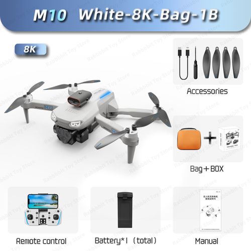 Drone Gps Professionnel M10 Pro,Caméra Hd 4k,Grand Angle,Localisation Du Flux Optique,Moteur Sans Balais,Quadrirotor Rc,8km,Lampe Vendue - Type White 8k Bag 1b-Generique