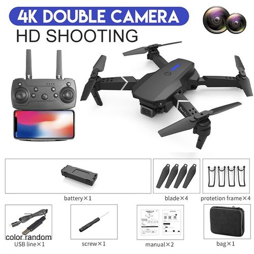 E88pro Rc Drone 4k Professinal Avec 1080p Grand Angle Hd Caméra Pliable Hélicoptère Wifi Fpv Hauteur Tenir Cadeau Jouet - Type Black Dual4k Bag #A-Generique