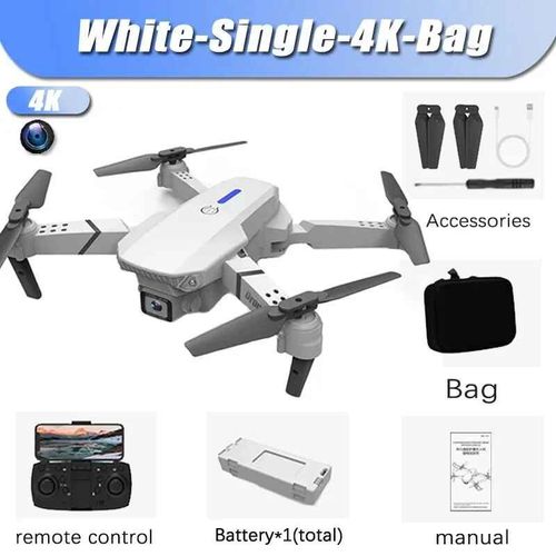 Drone Rc Pliable Avec Caméra Hd Grand Angle,Hélicoptère 4k,1080p,Hélicoptère Pour Touristes,E88pro,Wifi,Fpv,Recommandé De Tenir Un Tablier,Vente - Type White-Single-4k-Bag #A-Generique