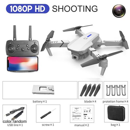 E88pro Rc Drone 4k Professinal Avec 1080p Grand Angle Hd Caméra Pliable Hélicoptère Wifi Fpv Hauteur Tenir Cadeau Jouet - Type 1080p White Bag #B-Generique