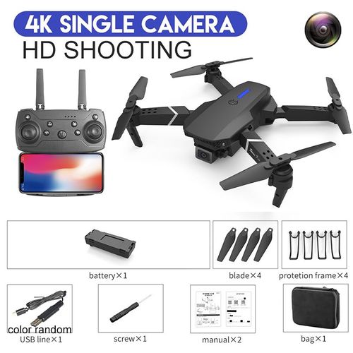 E88pro Rc Drone 4k Professinal Avec 1080p Grand Angle Hd Caméra Pliable Hélicoptère Wifi Fpv Hauteur Tenir Cadeau Jouet - Type 4k Black Bag #A-Generique