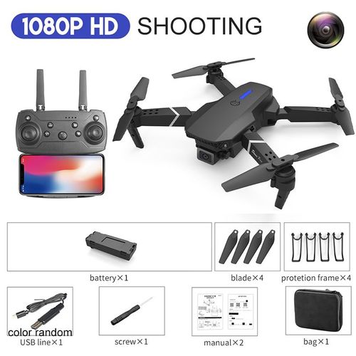 E88pro Rc Drone 4k Professinal Avec 1080p Grand Angle Hd Caméra Pliable Hélicoptère Wifi Fpv Hauteur Tenir Cadeau Jouet - Type 1080p Black Bag #A-Generique