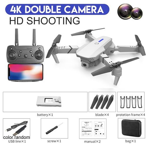 E88pro Rc Drone 4k Professinal Avec 1080p Grand Angle Hd Caméra Pliable Hélicoptère Wifi Fpv Hauteur Tenir Cadeau Jouet - Type White Dual4k Bag #A-Generique