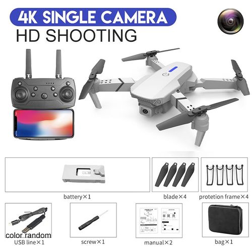 E88pro Rc Drone 4k Professinal Avec 1080p Grand Angle Hd Caméra Pliable Hélicoptère Wifi Fpv Hauteur Tenir Cadeau Jouet - Type 4k White Bag #A-Generique