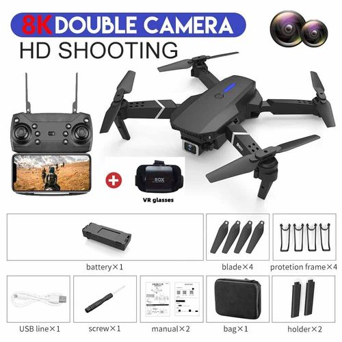 Drone E88 Pro Wifi Fpv Avec Caméra Hd 4k 2024 P Grand Angle,Quadrirotor Pliable Rc,Jouets Hélicoptère,Cadeau,1080 - Type Vr 8k Dual Camera #A-Generique