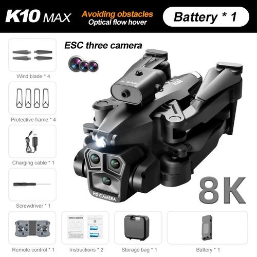 Drone K10max Rc Avion Uav 8k,Trois Caméras Professionnelles,Localisation De Flux Optique Intelligente,Évitement D'obstacles À Quatre Voies Rc 5000m - Type 8k Black-Generique