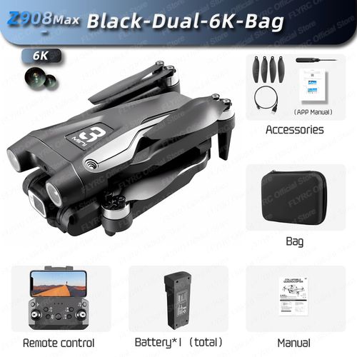 Drone Professionnel Z908max Dual8k Gps 9km Wifi Fpv,Évitement D'obstacles,Sans Balais,Quatre Axes,Pliable,Rc Quadcopter Tablier,Vente - Type Black-Dual6k-Bag-Generique