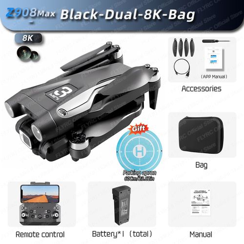 Drone Professionnel Z908max Dual8k Gps 9km Wifi Fpv,Évitement D'obstacles,Sans Balais,Quatre Axes,Pliable,Rc Quadcopter Tablier,Vente - Type Black-Dual8k-Bag-Generique