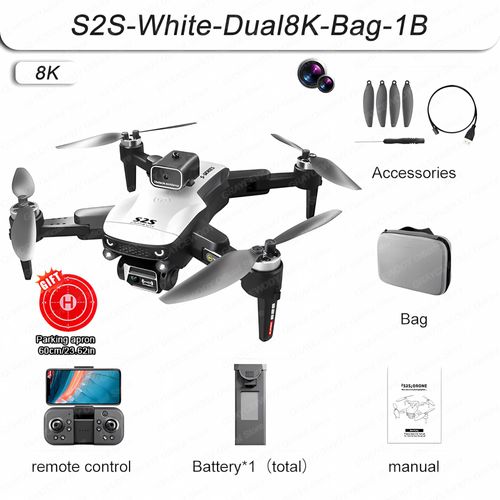 S2s-Drone Professionnel Rc Pliable Avec Caméra Pour Touristes,Moteur Sans Balais,Évitement D'obstacles,Jouet Quadrirotor,Tablier De Vente,Distance De 3000m,8k Hd - Type White-Dual8k-Bag-Generique