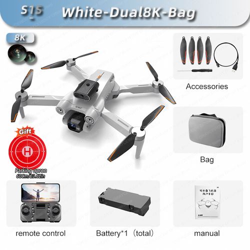 Mini Importateur Professionnel S1s,Caméra Hd 8k,Évitement D'obstacles,Photographie Aérienne,Quadrirotor Pliable Sans Balais,Jouets Dron - Type White-Dual8k-Bag-1b-Generique