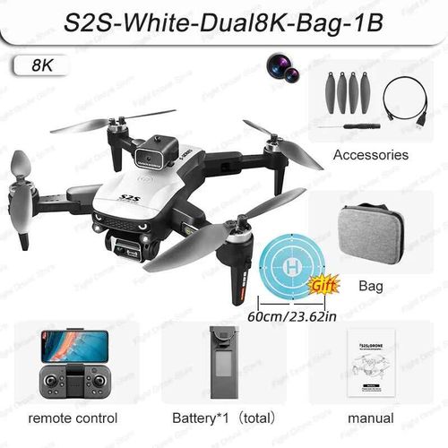 S2s-Drone Professionnel Pliable Avec Caméra Pour Touristes,Moteur Sans Balais,Évitement D'obstacles,Gps,Rc,Quadrirotor,Jouet,Tablier De Connaissance,Hd 8k - Type White Dual8k Bag 1b-Generique