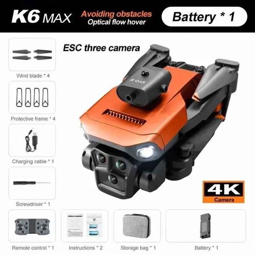 Mini Drone K6 Max 8k Gps Professionnel,Trois Caméras,Flux Optique Grand Angle,4 Voies,Évitement D'obstacles,Quadrirotor,Jouet Aérocraft - Type Orange-4k-Bag-1b #A-Generique