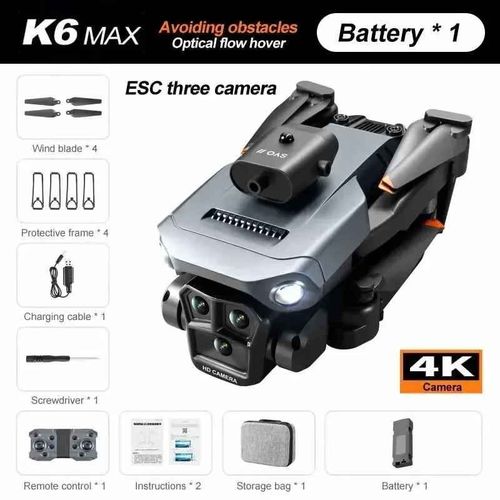 Mini Drone K6 Max 8k Gps Professionnel,Trois Caméras,Flux Optique Grand Angle,4 Voies,Évitement D'obstacles,Quadrirotor,Jouet Aérocraft - Type Black-4k-Bag-1b #B-Generique