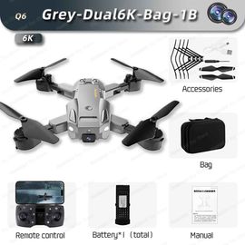 Q6-Mini Drone Professionnel Avec Caméra Hd Pour Touristes,8k,4k,5g,Wifi,Fpv,Évitement D'obstacles,Quadrirotor Pliant,Rc,Cadeau,Jouet,Tablier,Vente - Type Grey-Dual6k-Bag-1b-Generique