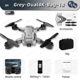 Q6-Mini Drone Professionnel Avec Caméra Hd Pour Touristes,8k,4k,5g,Wifi,Fpv,Évitement D'obstacles,Quadrirotor Pliant,Rc,Cadeau,Jouet,Tablier,Vente - Type Grey-Dual4k-Bag-1b-Generique