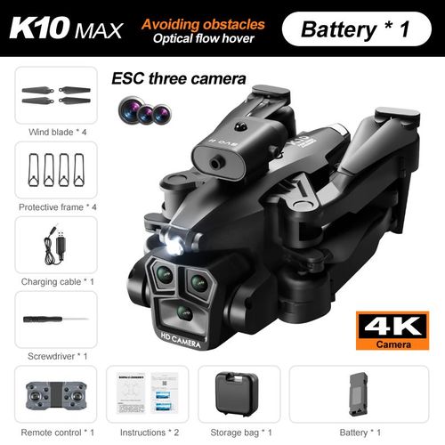K998-Drone Professionnel Avec Vision Hd 4k,Moteur Sans Balais,Gps,Flux Optique,Wifi,Quadrirotor,Jouets Pour Touristes - Type K10-Black-Generique