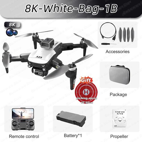 S2s-Drone Professionnel Rc Pliable Avec Caméra Pour Touristes,Moteur Sans Balais,Évitement D'obstacles,Jouet Quadrirotor,Tablier De Vente,Distance De 3000m,8k Hd - Type White Dual8k Bag 1b-Generique