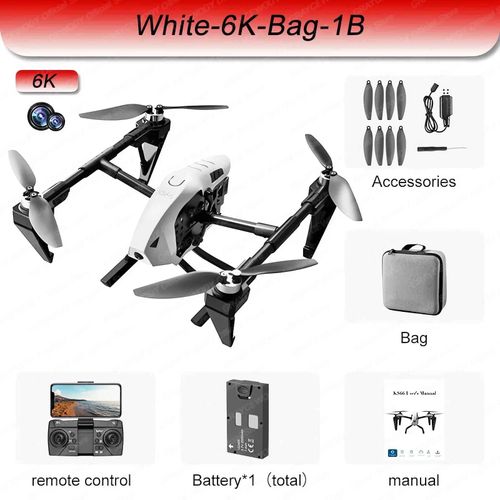 Drone Professionnel Ks66 4k 8k Hd,Caméra Pour Touristes,Moteur Sans Balais,Grand Angle,Localisation De Flux Optique,Quadrirotor Rc,Tablier De Vente - Type White-Dual6k-1b-Generique
