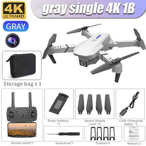 Drone Professionnel E88pro Rc 4k,Équipé D'un Grand Angle,Pour Touristes,Caméra Hd,Hélicoptère Pliable,Wifi,Fpv,Partenaire D'altitude,Tablier 3000m - Type Gray Single 4k 1b #A-Generique