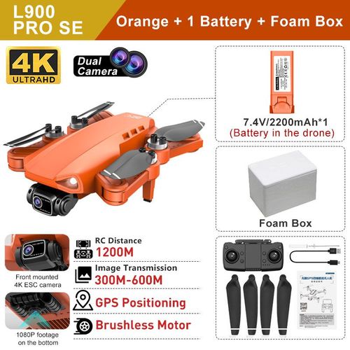Circzrc-Drone Gps L900 Pro Se,Moteur Brushless Professionnel 4k,Wifi 5g,Photographie Aérienne,Hélicoptères Fpv,Quadricoptère Pliable - Type L900prose-Orang-Foam-Generique