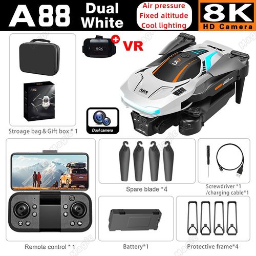 Drone Télécommandé A88,Haute Définition 8k,Caméra Pour Touristes,Photographie Aérienne Professionnelle,Gps 5g,Évitement D'obstacles,Quadrirotor - Type 8k Dual White 1b Vr-Generique