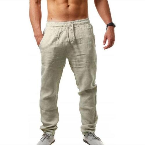 Fjoggers En Coton Et Lin Pour Hommes,Pantalons Décontractés Monochromes,Taille Élastique,Pantalons De Sport Droits,Pantalons De Course,Vêtements Pour Hommes,Grande Taille