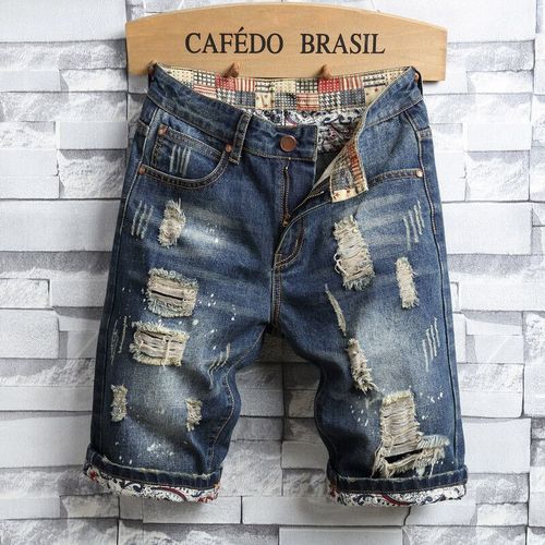 Short En Jean Déchiré Pour Homme,Jean Rétro,Coupe Slim,Décontracté,Nouvelle Mode,Marque Masculine,Été 2024