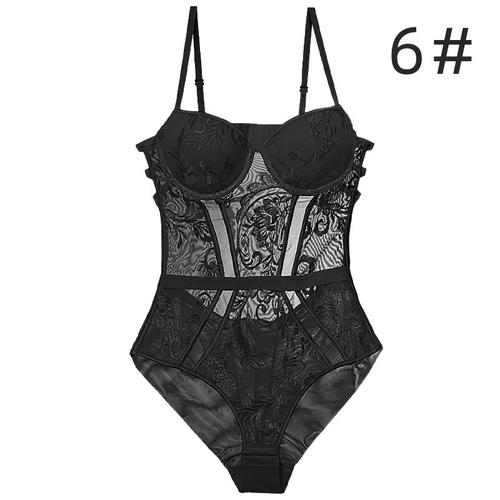 6613-Noir Taille 80c Body Sexy Pour Femmes, Lingerie Push Up, Bonnet Rembourré, Bretelles Au Dos, Armatures, Broderie Florale, Sous-Vêtements, Une Pièce