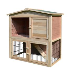 HAPPAWS Cage à lapin avec mangeoire à foin, 147,3 cm, nichoir en bois,  poulailler, poulailler intérieur ou extérieur avec plateau amovible, rampe,  toit étanche, portes verrouillables pour petits animaux : :  Animalerie