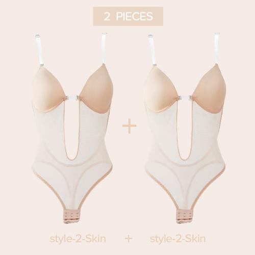 Style-2-2 Skin-Maillage Taille Xxl Body Moulant À Col V Profond À Bretelles Transparentes Pour Femme, Corset Push Up Rembourré Et Dos Nu