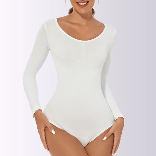 Blanc Taille Xl 55-65kg Body Shapers Tummy Control Shapewear Women Bodysuit Long Sleeve Slimming Bodyshaper Fashion Sexy Thong G-String Female Jumpsuit