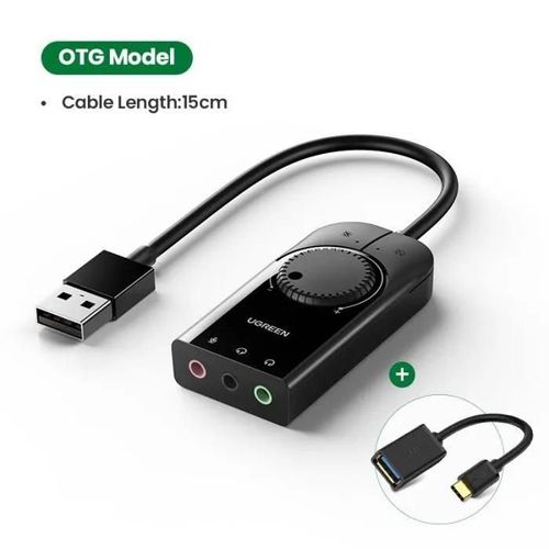 UNGREEN Carte son externe USB, adaptateur audio pour ordinateur portable, PS4, connecteur jack 3,5mm pour microphone et [0774C30]