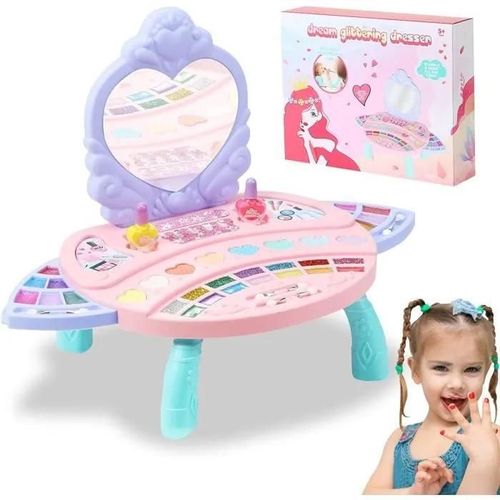 Ensemble De Maquillage De Fille De 2pcs, Jouets De Simulation De Maquillage Lavables De Princesse Real Life, Jouets De Coiffeuse