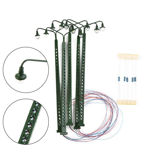 5pcs Modèle De Chemin De Fer Lampe Treillis Mât Ho 1:87 Échelle Led Réverbère Disposition De Train Jouets Décoration De Jardin Artisanat Miniatures